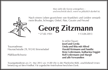 Traueranzeige von Georg Zitzmann von Pegnitz-Zeitung